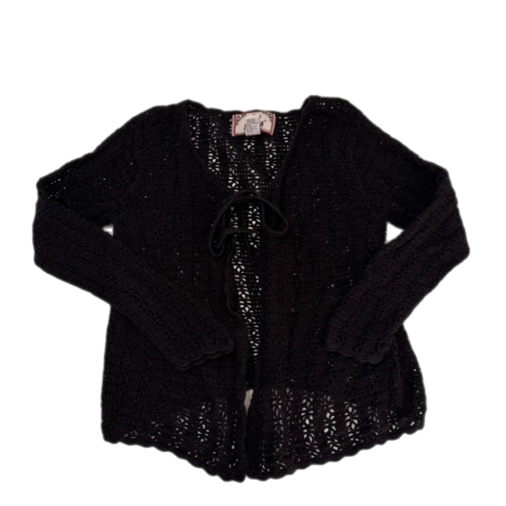 Y2K Vintage Tiara Black Open-Weave Tie-Front Cardigan